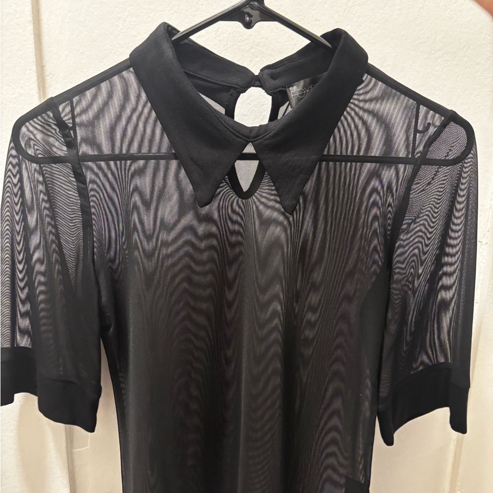 Foxblood Collar Mesh Top